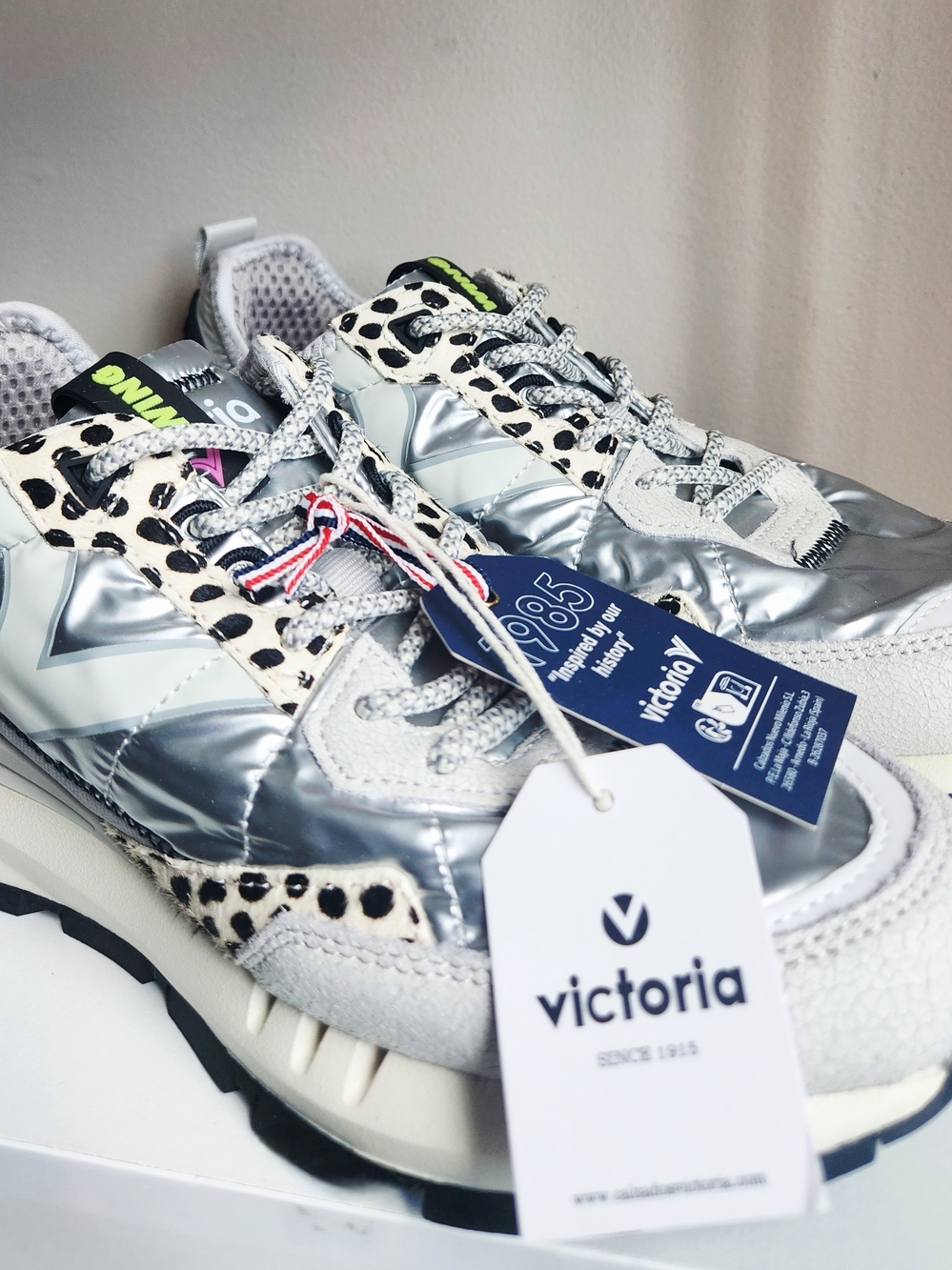 Victoria Shoes Metallic Silver Leopard Accent Sneaker (Made in Spain)